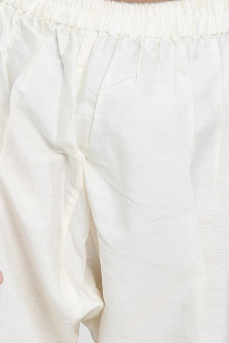 VASTRAMAY Maroon Woven Jacket With Cream Kurta and Pyjama Baap Beta Set